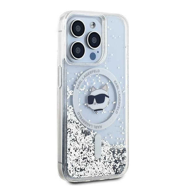 Karl Lagerfeld KLHMP14LLGCHSGH Apple iPhone 14 Pro hardcase Liquid Glitter Choupette Head Magsafe transparent