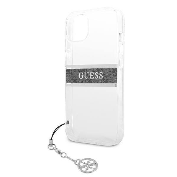 Guess GUHCP13SKB4GGR Apple iPhone 13 mini Transparent hardcase 4G Grey Strap Charm