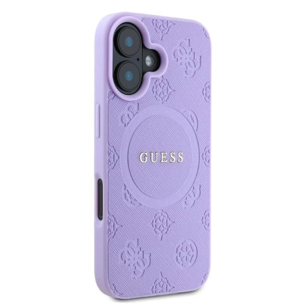 Case Guess GUHMP16SPSAPSMEU Apple iPhone 16 hardcase Saffiano Peony Classic Logo MagSafe purple
