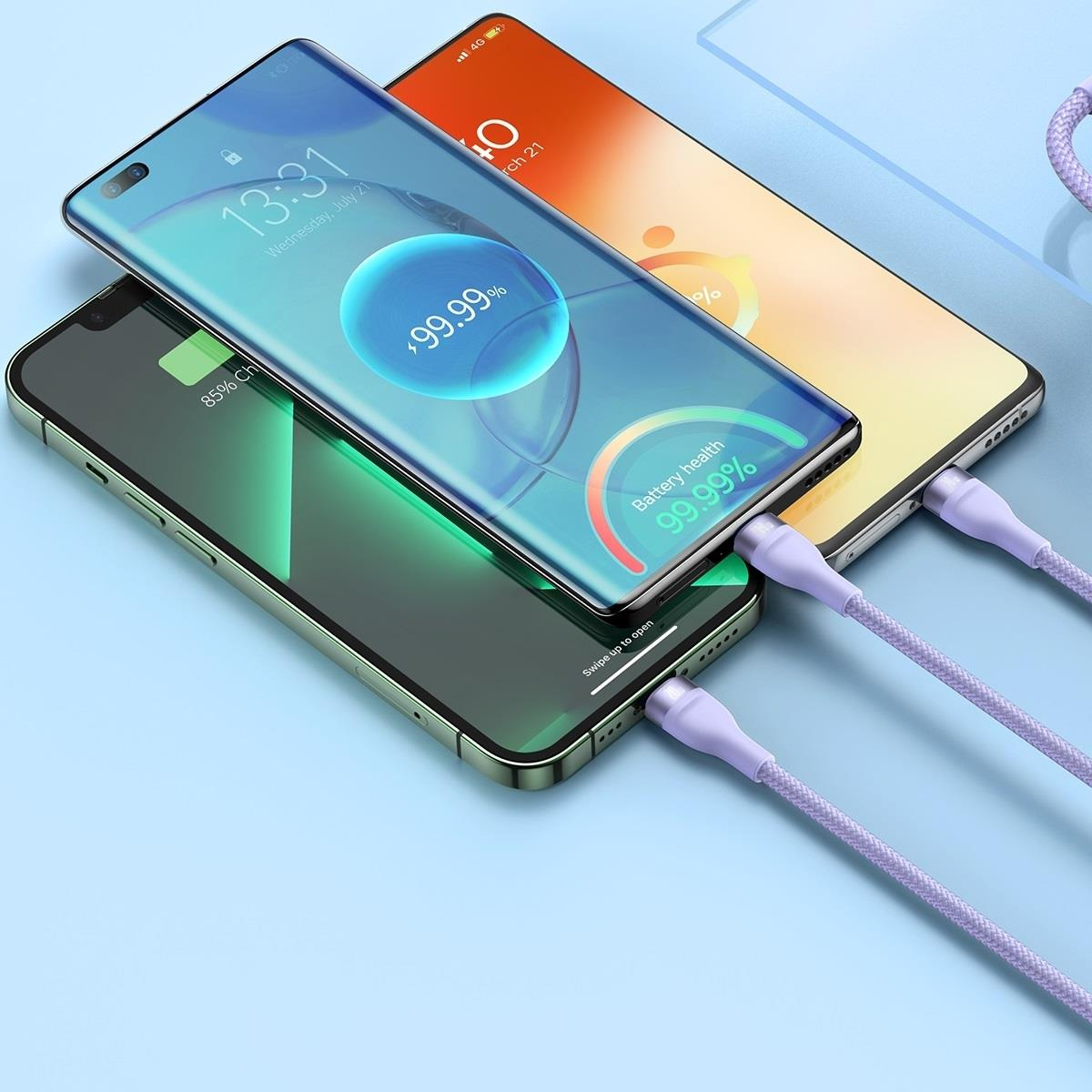 Baseus Flash Series II USB Type C / USB Type A cable - USB Type C / Lightning / micro USB 100 W 1.5 m purple