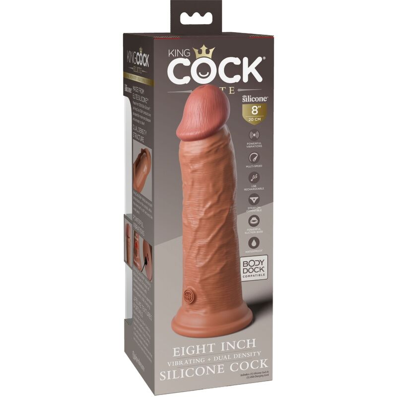 KING COCK ELITE - REALISTIC DILDO VIBRATING & SILICONE 20.3 CM CARAMEL