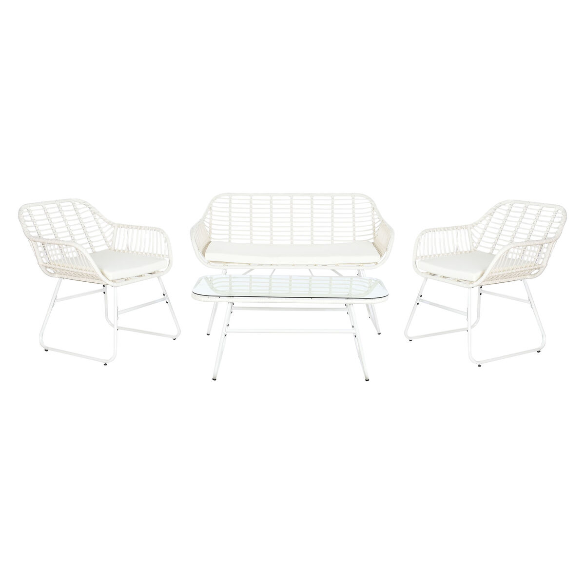 Sofa and table set DKD Home Decor Metal synthetic rattan 124 x 74 x 84 cm