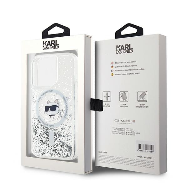 Karl Lagerfeld KLHMP15LLGCHSGH Apple iPhone 15 Pro hardcase Liquid Glitter Choupette Head Magsafe transparent