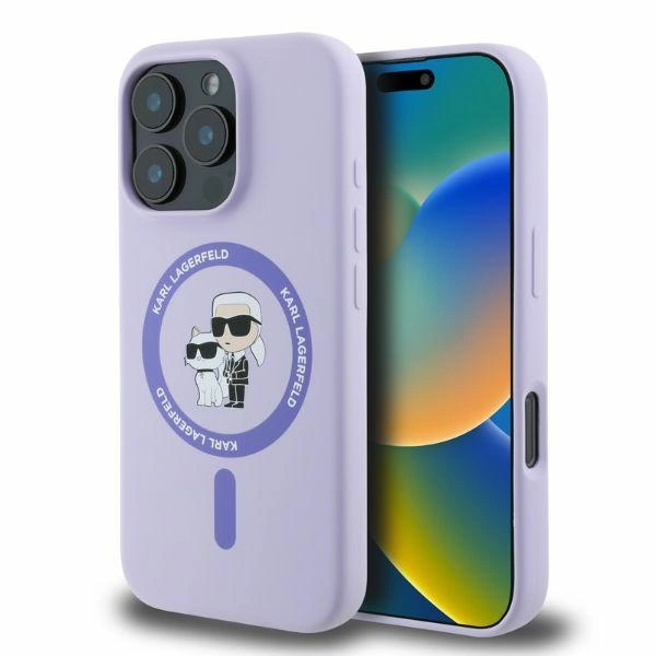 Case Karl Lagerfeld KLHMP16LSCMKCRHU Apple iPhone 16 Pro hardcase Silicone Karl&Choupette Heads Ring MagSafe purple
