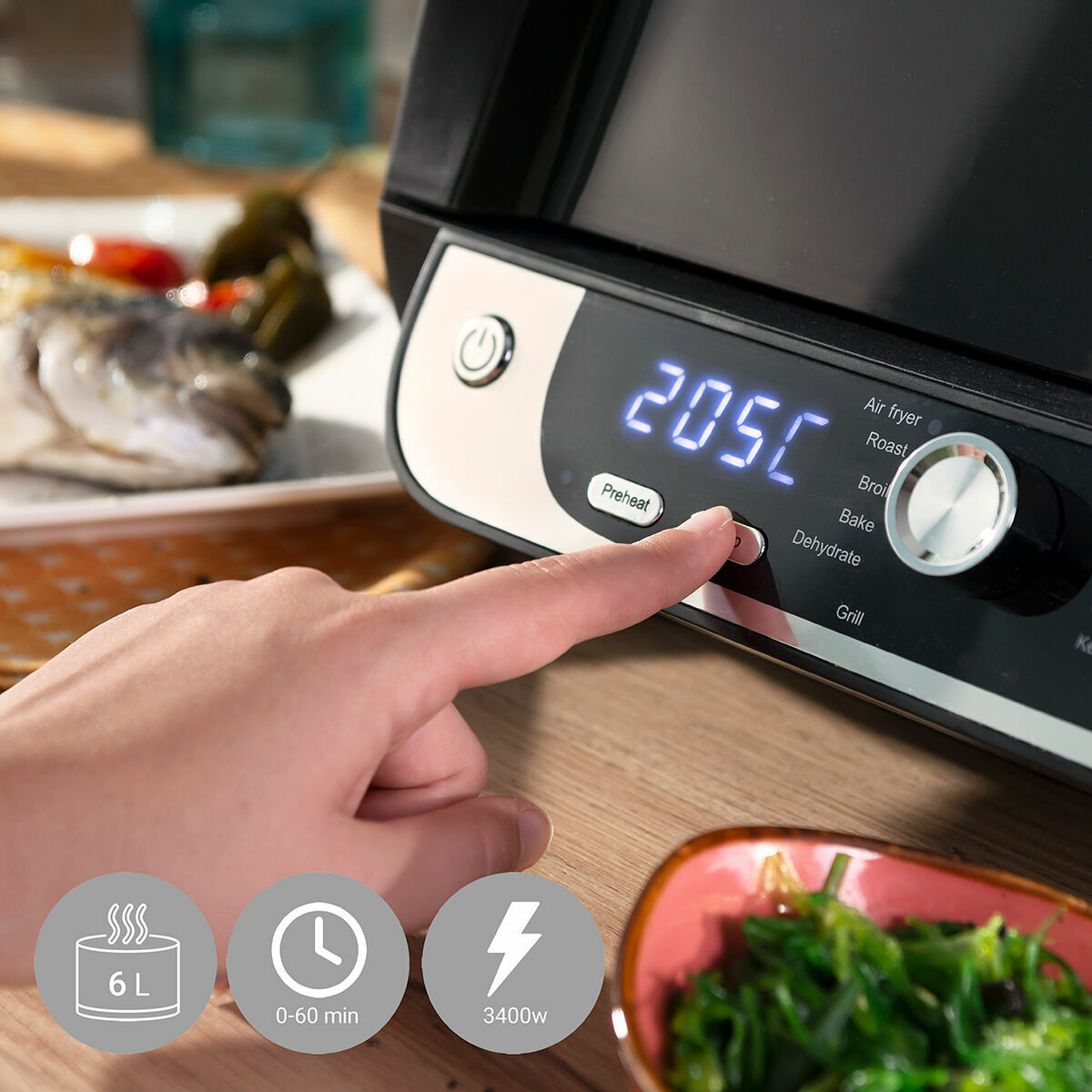 Oil-free Fryer with Grill, Accessories and Recipe Book InnovaGoods Air Fryer Fryinn 12-in-1 6000 Black Steel 6 L 3400 W Oil-free Fryer with Grill, Accessories and Recipe Book InnovaGoods Air Fryer Fryinn 12-in-1 6000 Black Steel 6 L 3400 W