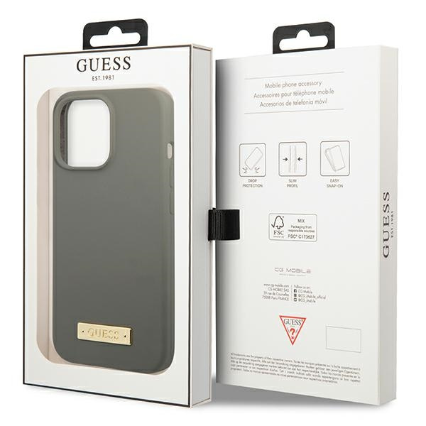 Guess GUHMP13XSPLG Apple iPhone 13 Pro Max grey hard case Silicone Logo Plate MagSafe