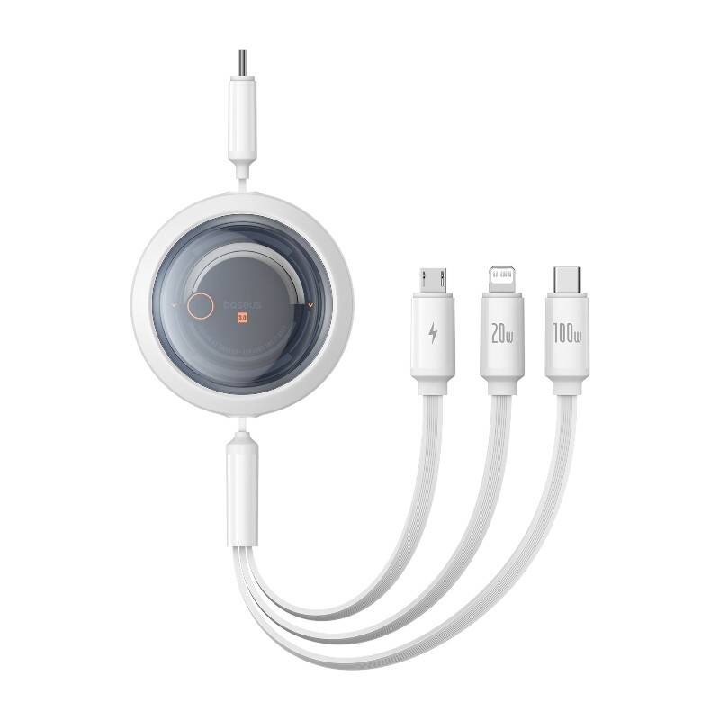 Baseus Free2Draw 3w1 USB-C / USB-C, Lightning, MicroUSB cable 100W 1.1m white