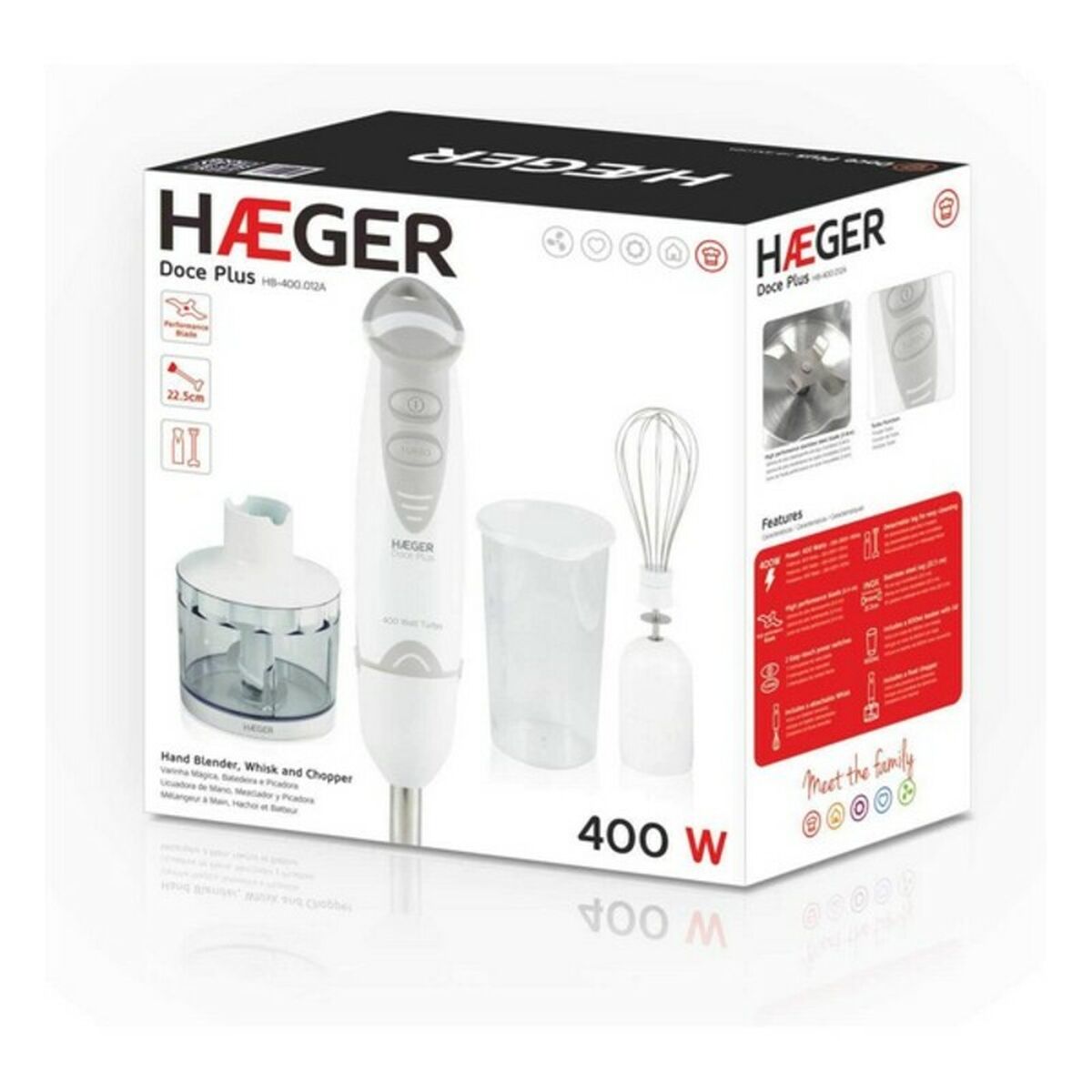 Hand-held Blender Haeger HB-400.012A White 400 W 400W