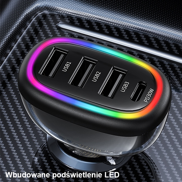 USAMS Car Charger 1xUSB-C 3xUSB-A C34 48W 3A+C PD black CC170CC01 (US-CC170)