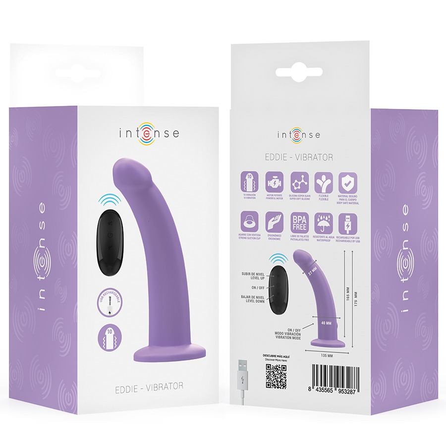 INTENSE - EDDIE VIBRATOR 17.5 CM 10 VIBRATIONS PURPLE REMOTE CONTROL
