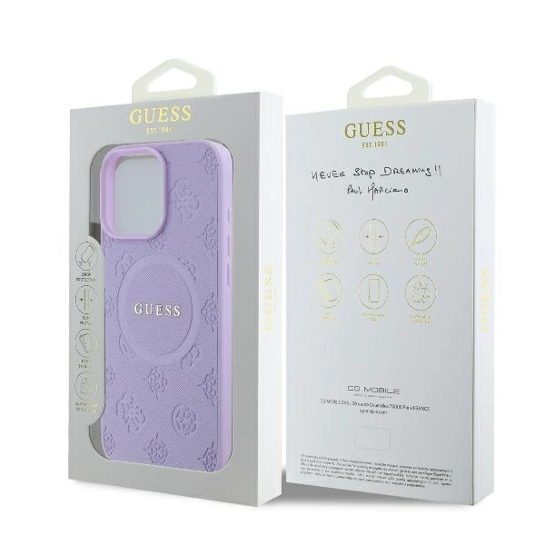 Case Guess GUHMP16XPSAPSMEU Apple iPhone 16 Pro Max hardcase Saffiano Peony Classic Logo MagSafe purple