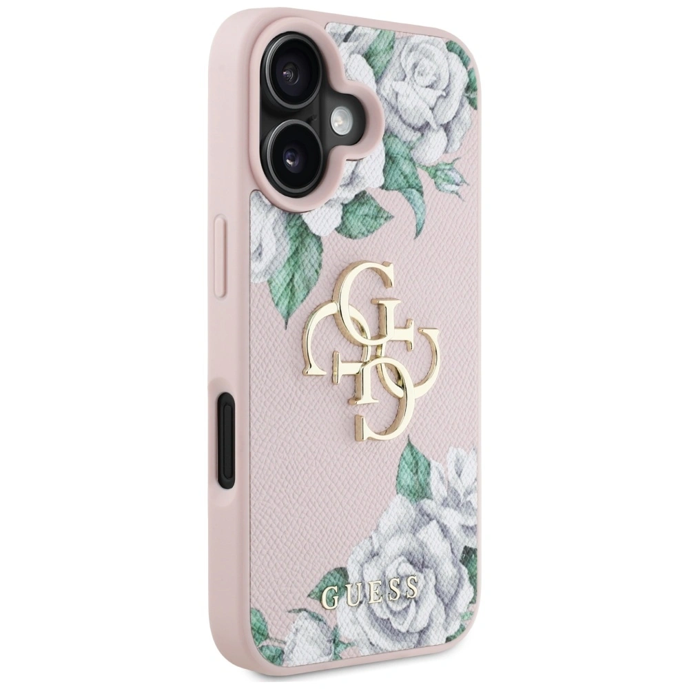 Etui Guess Grained Roses Big 4G logo do Apple iPhone 16 różowy
