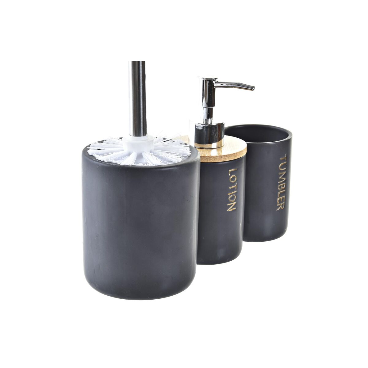 Bath Set DKD Home Decor 10,2 x 10,2 x 37,5 cm Natural Black Dolomite