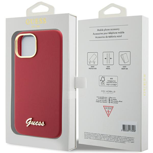 Guess GUHCP15SSMBSLM iPhone 15 magenta hardcase Silicone Script Metal Logo & Frame