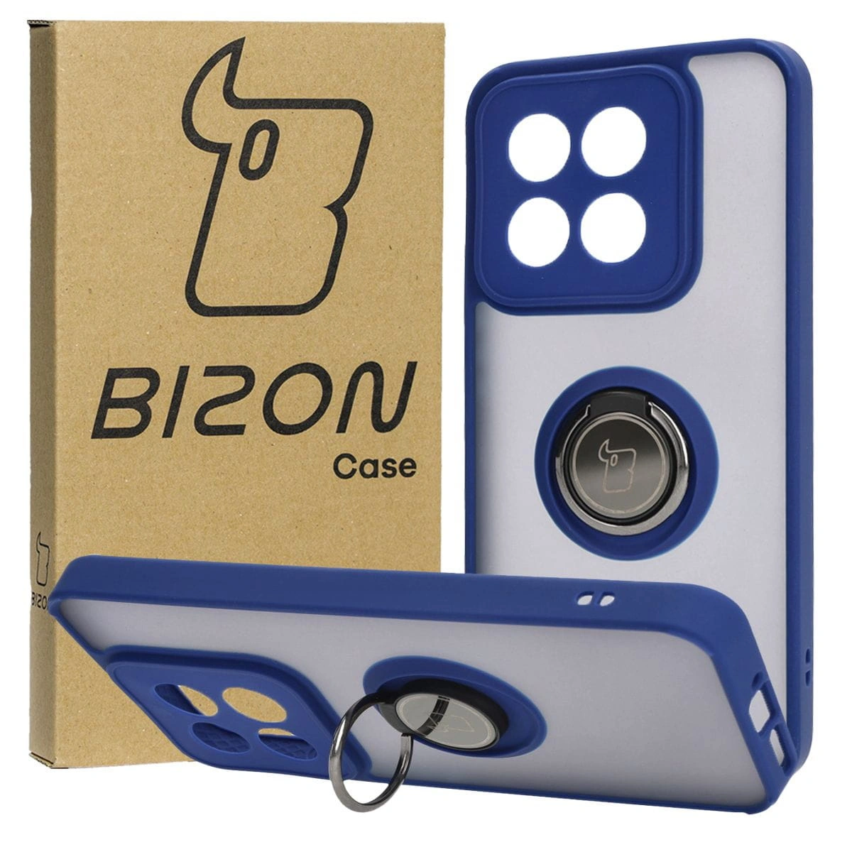 Bizon Case Hybrid Ring Xiaomi 14 smoky with a navy blue frame