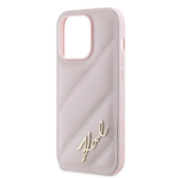 Karl Lagerfeld KLHCP14LPQDSMGP Apple iPhone 14 Pro hardcase Diagonal Quilted Script pink