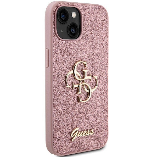 Guess GUHCP15SHG4SGP Apple iPhone 15 hardcase Glitter Script Big 4G pink