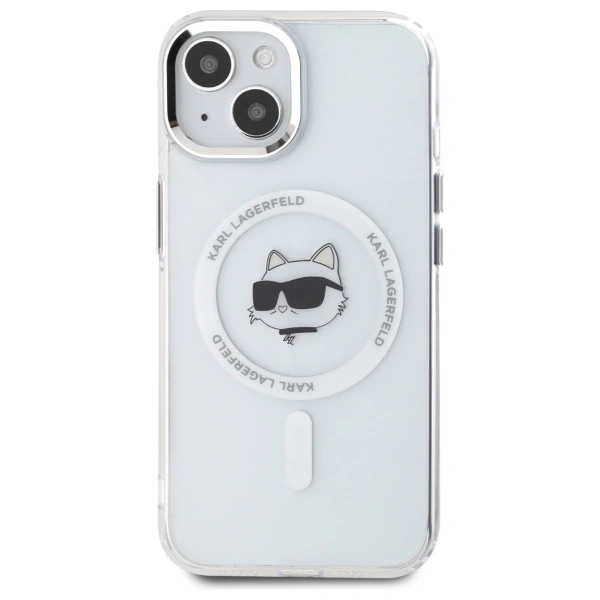 Karl Lagerfeld KLHMP15MHLSCHH Apple iPhone 15 Plus hardcase IML Metal Choupette Head MagSafe white