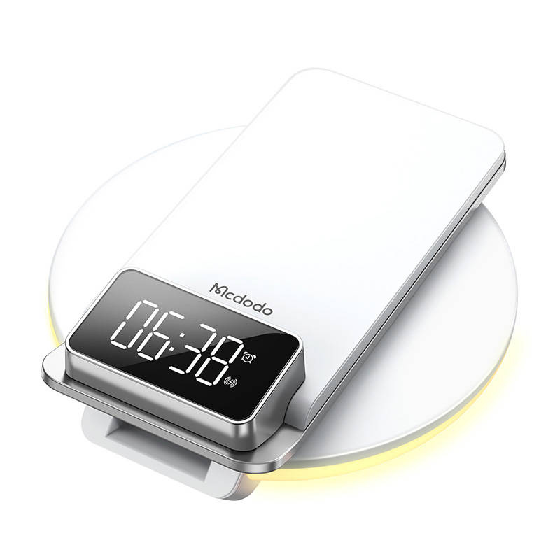 Mcdodo CH-1610 wireless charger with night light / alarm clock function 15W, white