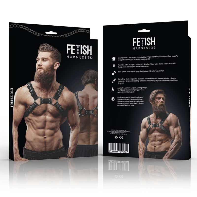 FETISH SUBMISSIVE ATTITUDE - MEN&#39;S ADJUSTABLE ECO-LEATHER CHEST BULLDOG HARNESS