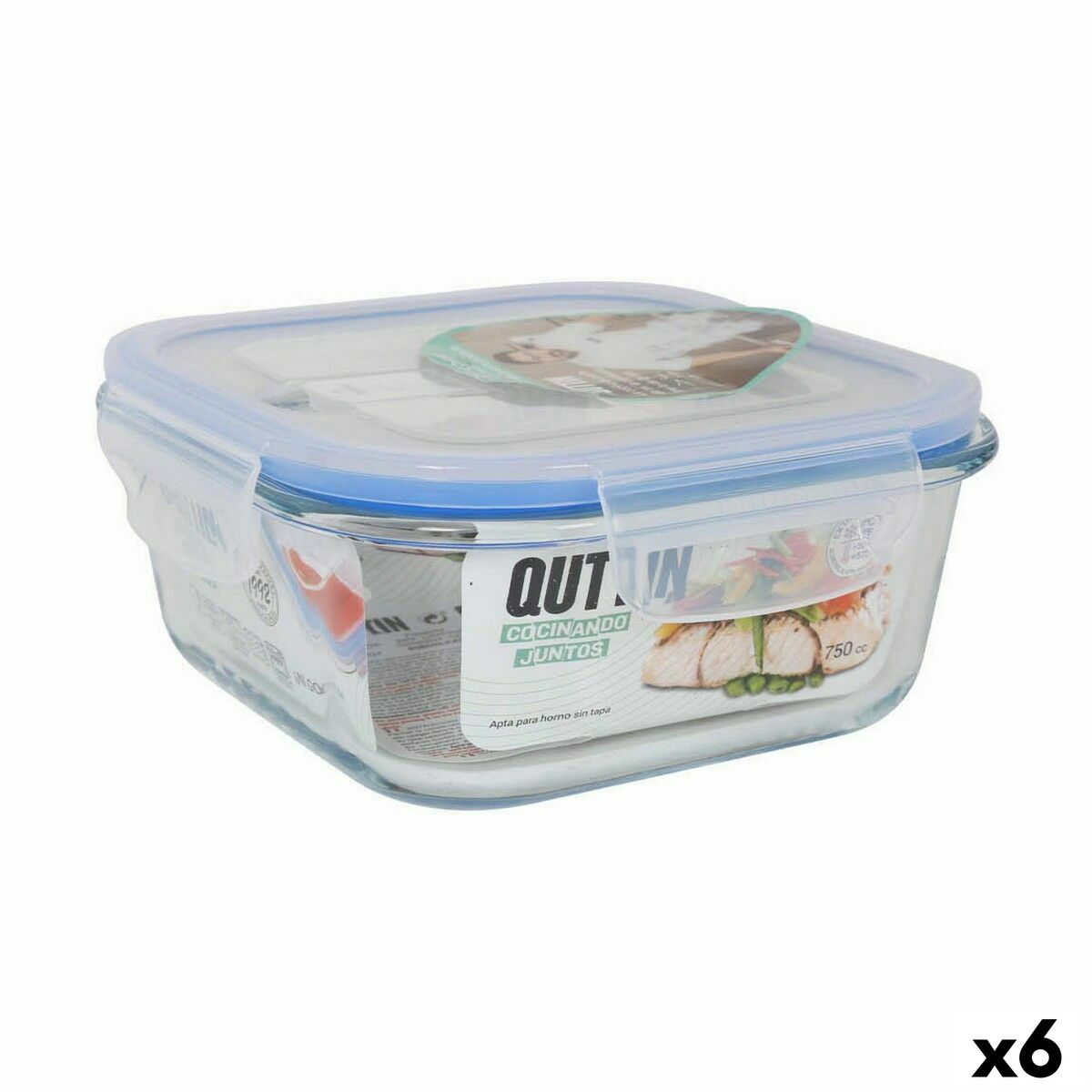 Square Lunch Box with Lid Quttin Transparent 750 ml 16 x 16 x 7 cm (6 Units) Square Lunch Box with Lid Quttin Transparent 750 ml 16 x 16 x 7 cm (6 Units)
