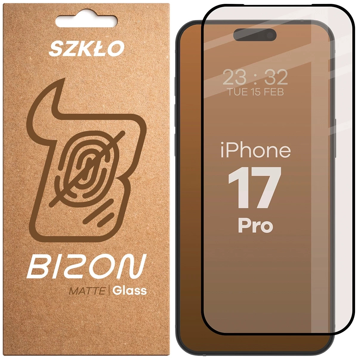 Matowe szkło hartowane Bizon Glass Matte do Apple iPhone 17 Pro, czarna ramka