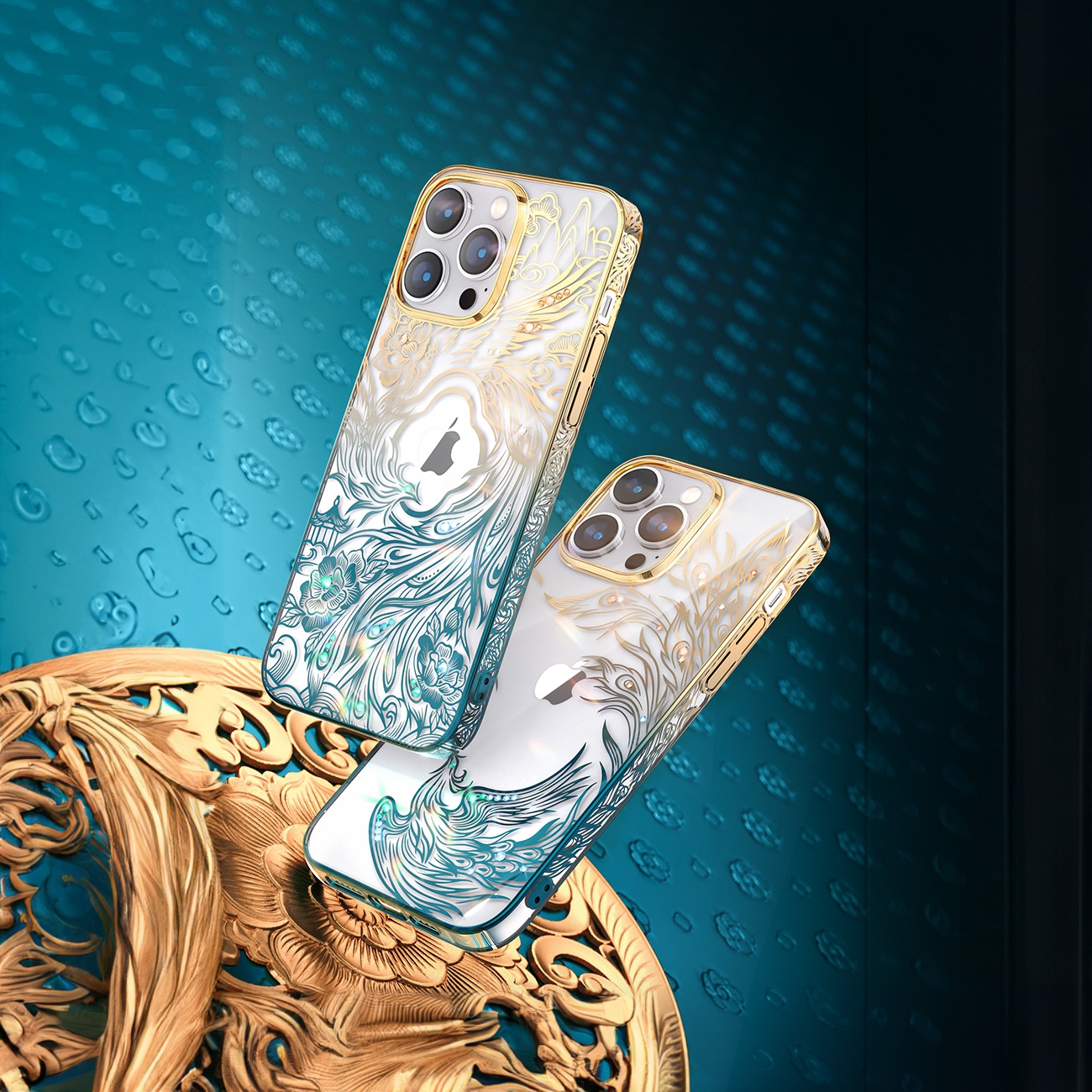 Kingxbar Phoenix Full Swarovski Apple iPhone 14 gold-blue
