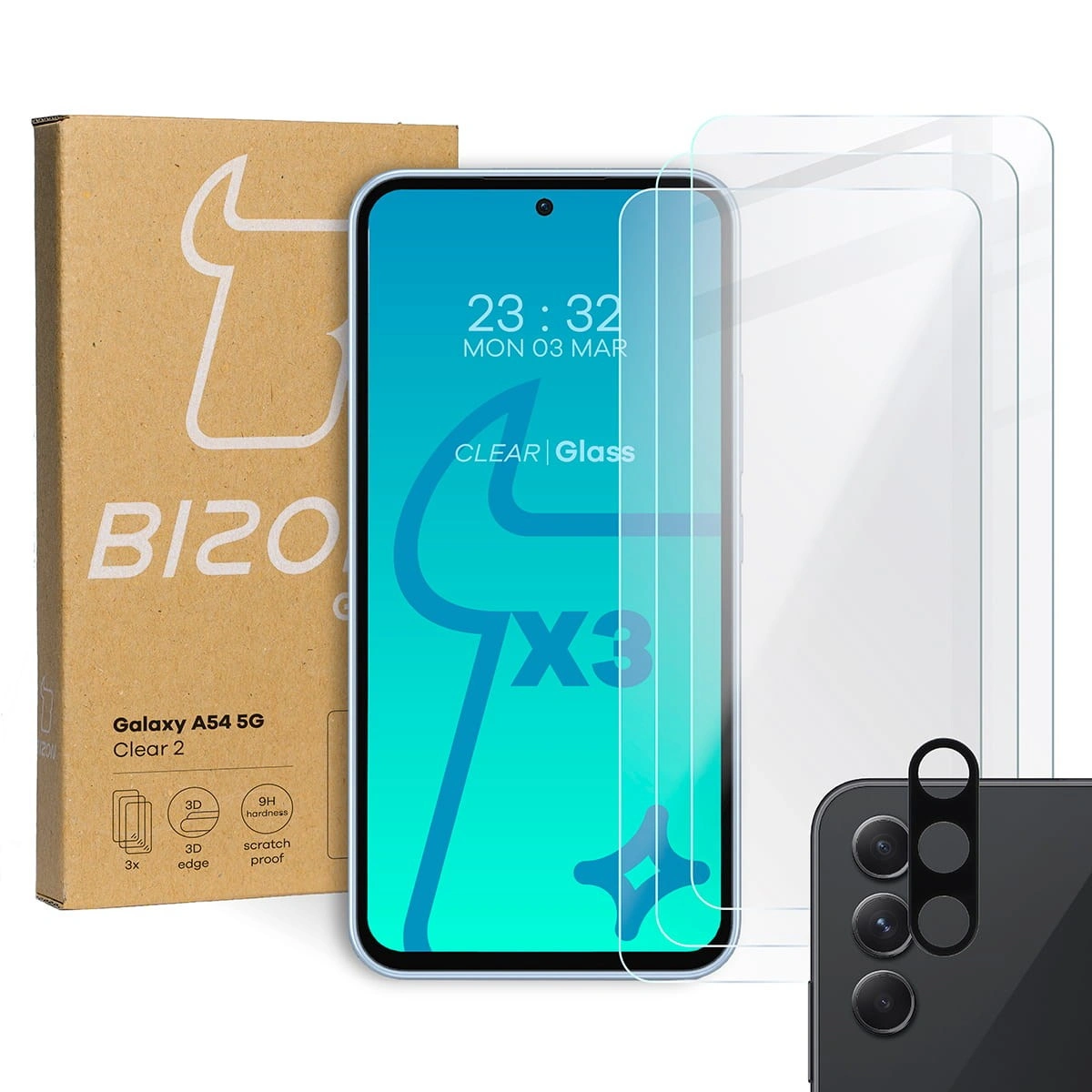 BIZON Clear 2 3x screen glass + camera glass Samsung Galaxy A54 5G
