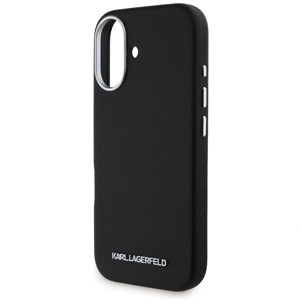 Karl Lagerfeld Saffiano Full Wrapped Elongated Metal Logo MagSafe Apple iPhone 16 black