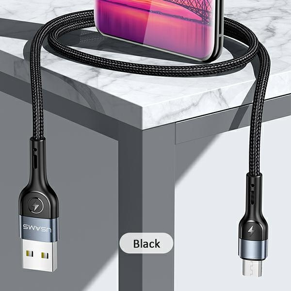 USAMS Nylon Cable U55 2A microUSB black 1m SJ450USB01 (US-SJ450)
