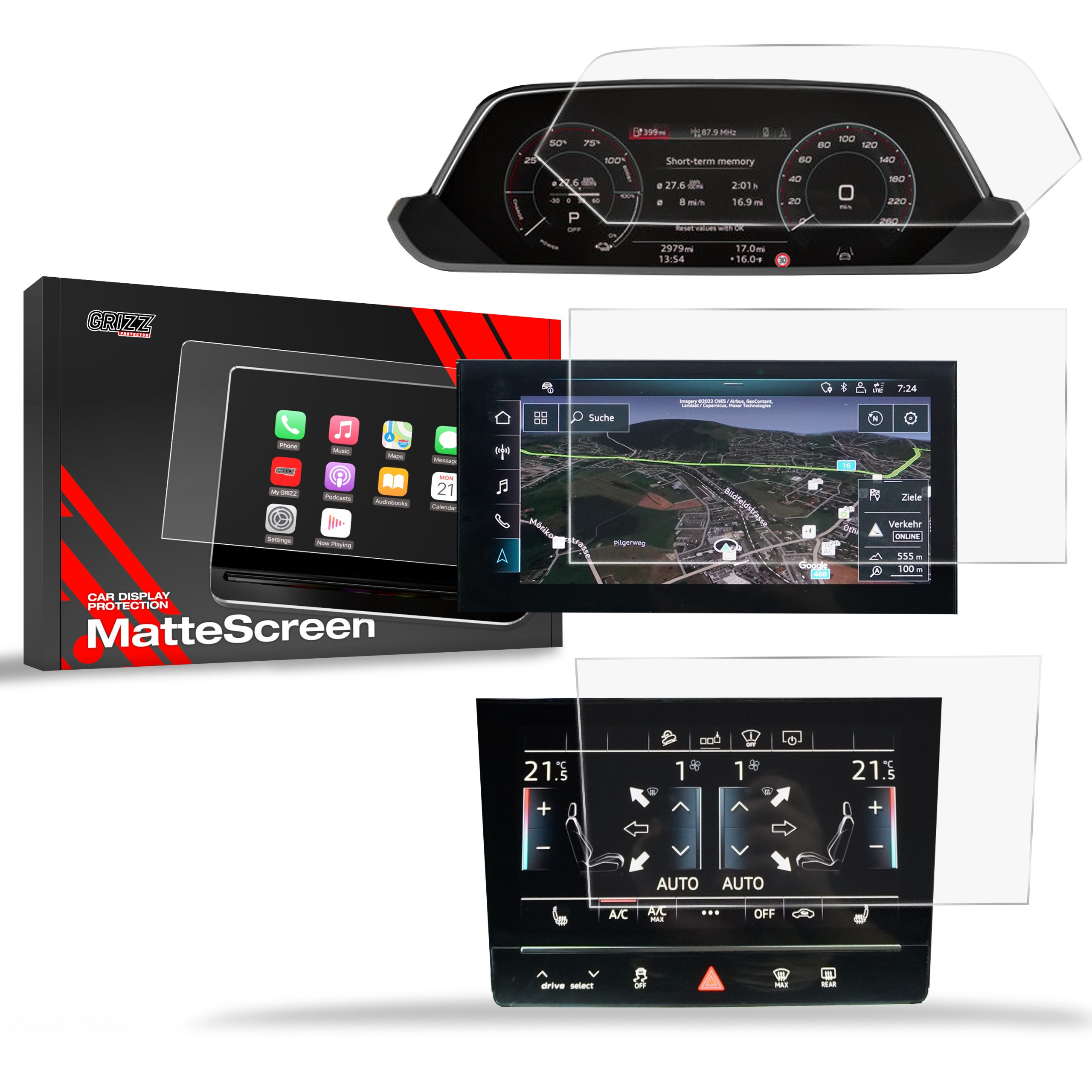Matte GrizzGlass CarDisplay Protection Audi Q8 e-tron 2022-2024 [3in1]