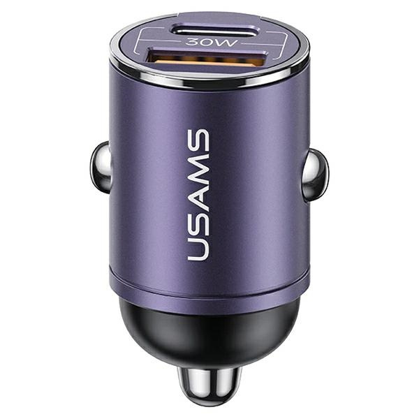 USAMS C38 USB-A, USB-C 30W PD Fast Charge car charger purple