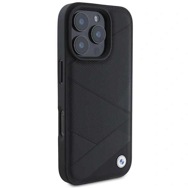 BMW BMHCP16L23RCGPK Apple iPhone 16 Pro hardcase Sign Leather Crossing Lines Pattern black