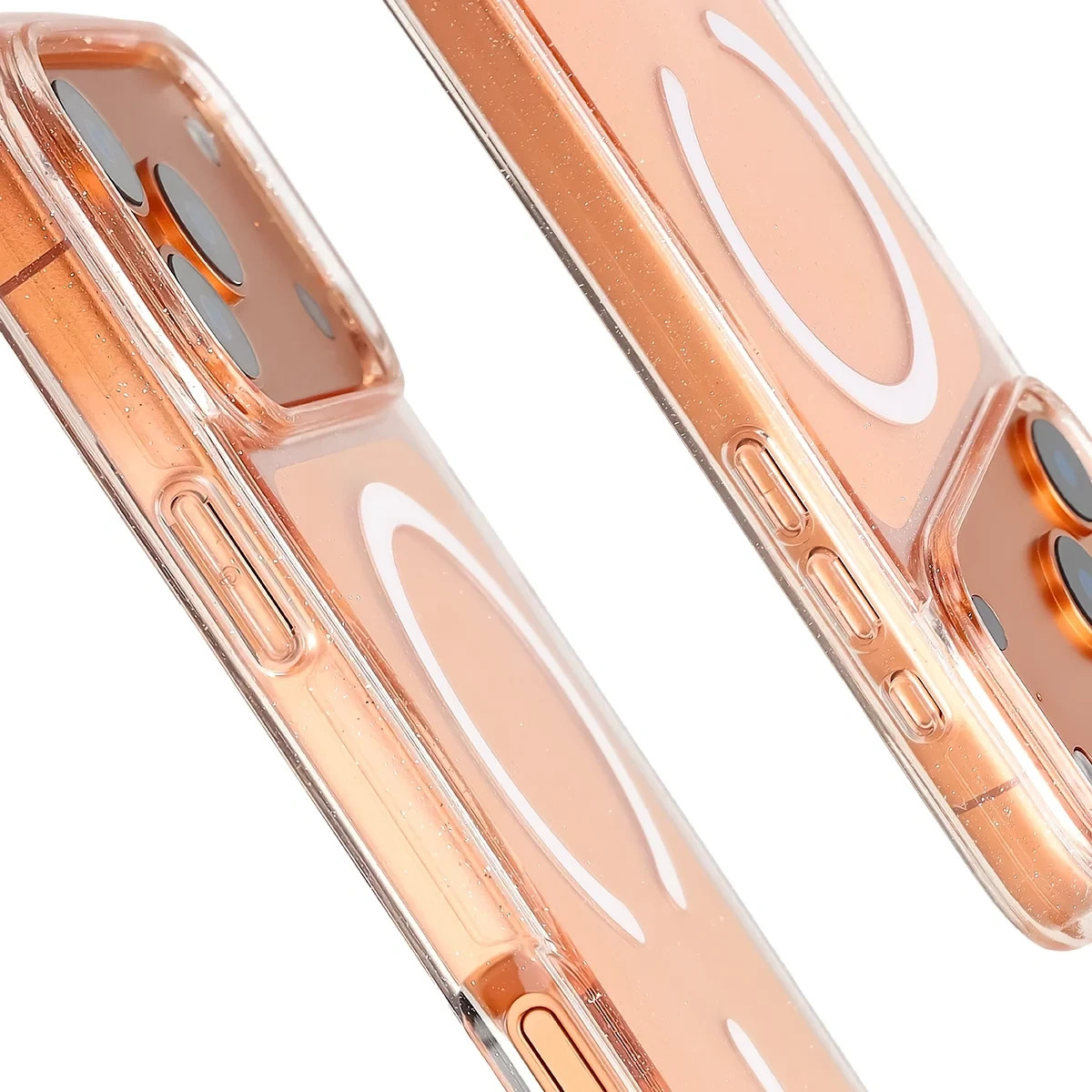 Etui brokatowe z pierścieniem magnetycznym Bizon Case SparklO do Apple iPhone 17 Pro Max, przezroczysto-jasnopomarańczowe z brokatem