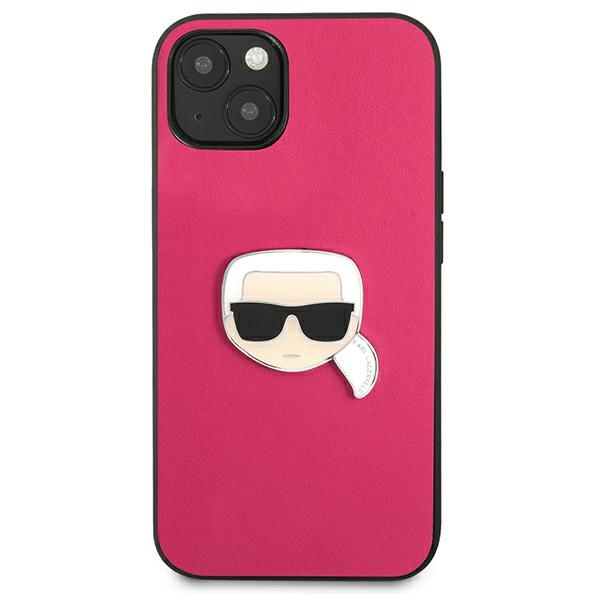 Karl Lagerfeld KLHCP13SPKMP Apple iPhone 13 mini pink hardcase Leather Ikonik Karl`s Head Metal