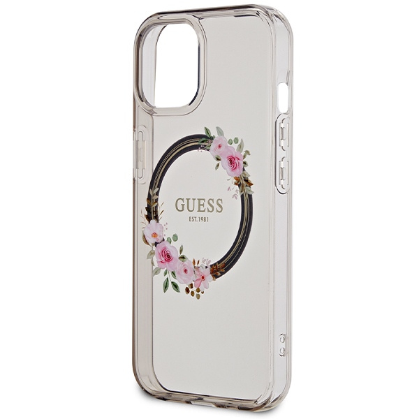 Guess GUHMP15SHFWFCK Apple iPhone 15 / 14 / 13 hardcase IML Flowers Wreatch MagSafe black