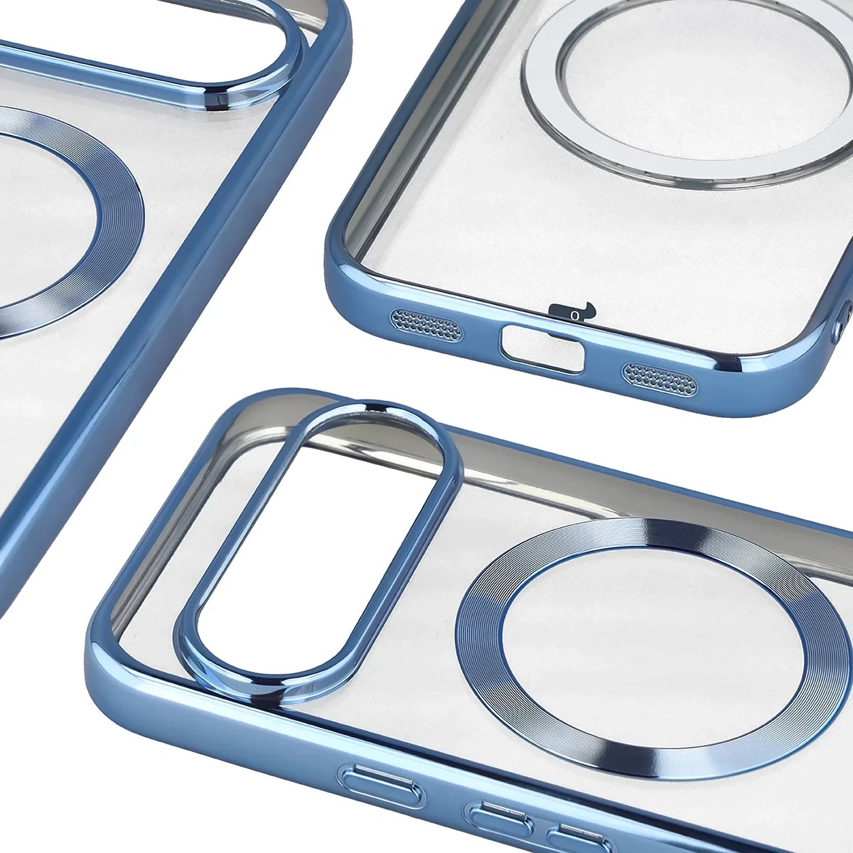 Etui z pierścieniem magnetycznym Bizon Case EduardO do Google Pixel 10 / 10 Pro, przezroczysto-niebieskie