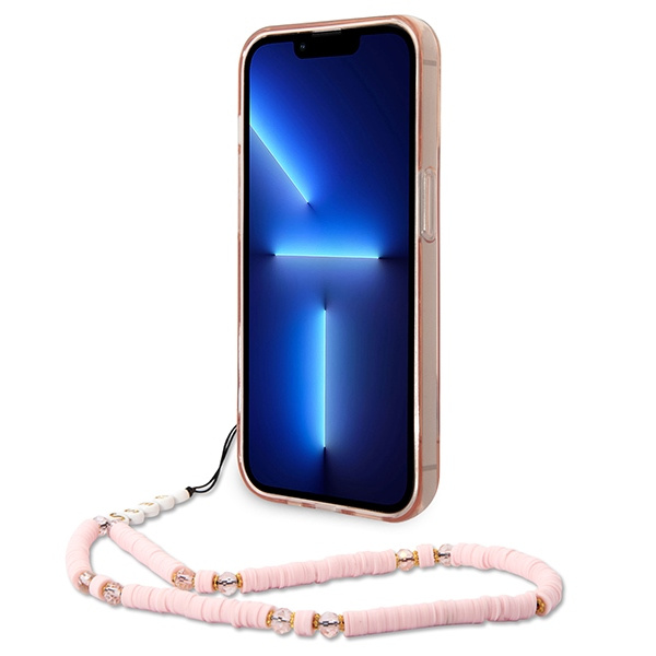 Guess GUHCP14LHGCOHP Apple iPhone 14 Pro pink hardcase Translucent Pearl Strap