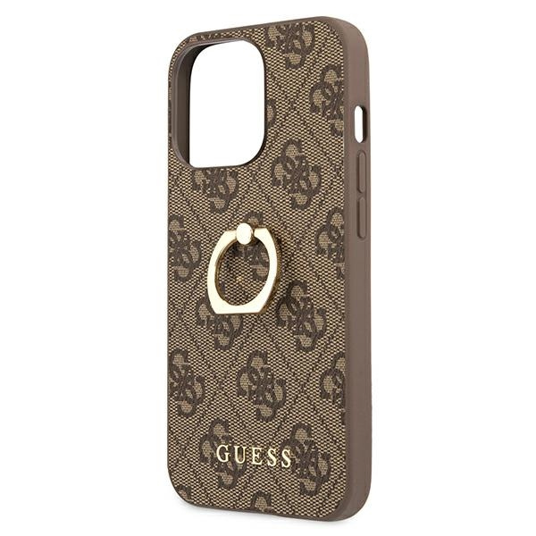 Guess GUHCP13L4GMRBR Apple iPhone 13 Pro brown hardcase 4G with ring stand