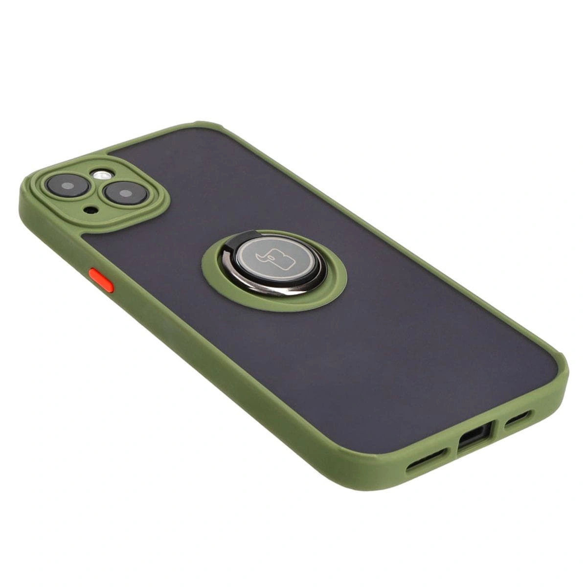 Bizon Case Hybrid Ring Apple iPhone 15 Plus smoky with a green frame