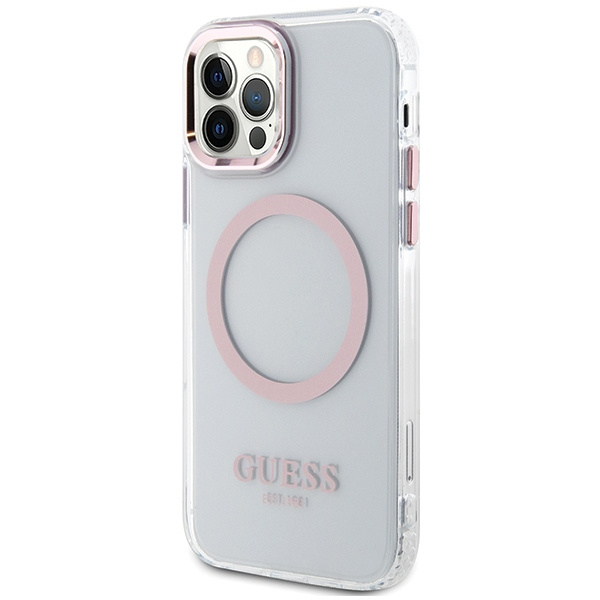 Guess GUHMP12MHTRMP Apple iPhone 12/12 Pro pink hard case Metal Outline Magsafe