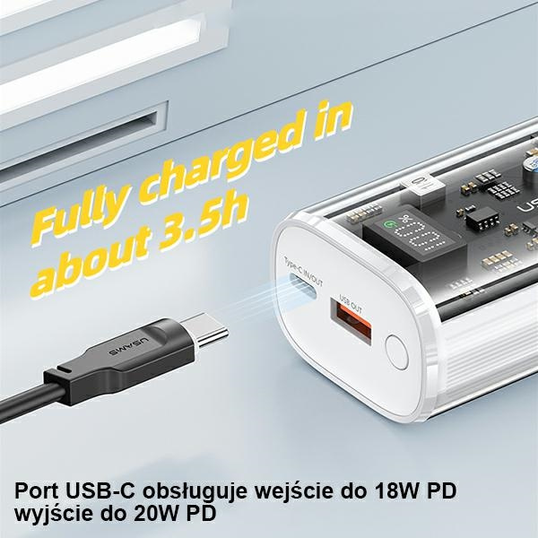 USAMS Powerbank 9000mAh PD 20W QC3.0+PD Dual-Port Fast Charge white (US-CD189)