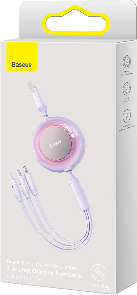 Baseus Bright Mirror 2 3in1 USB-A - microUSB + Lightning + USB-C 3.5A 1.1m purple