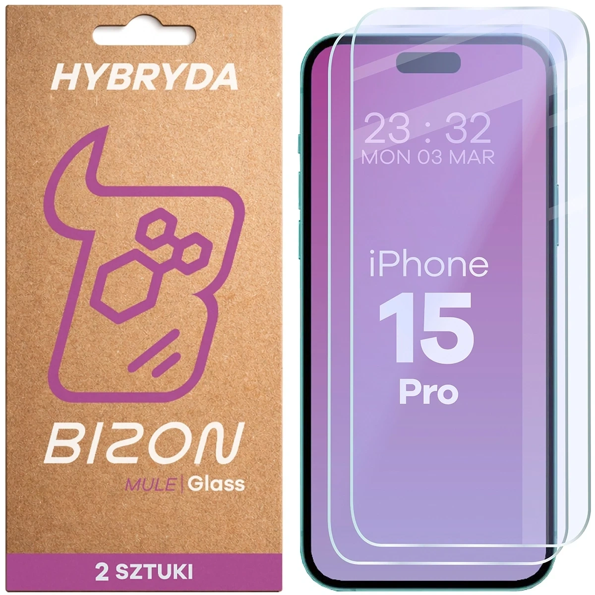 Elastyczne szkło hybrydowe Bizon Glass Mule Duo do Apple iPhone 15 Pro [2 PACK]