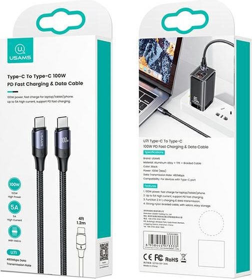 USAMS Cable U71 USB-C - USB-C 1,2m 100W PD Fast Charge black SJ524USB01 (US-SJ524)