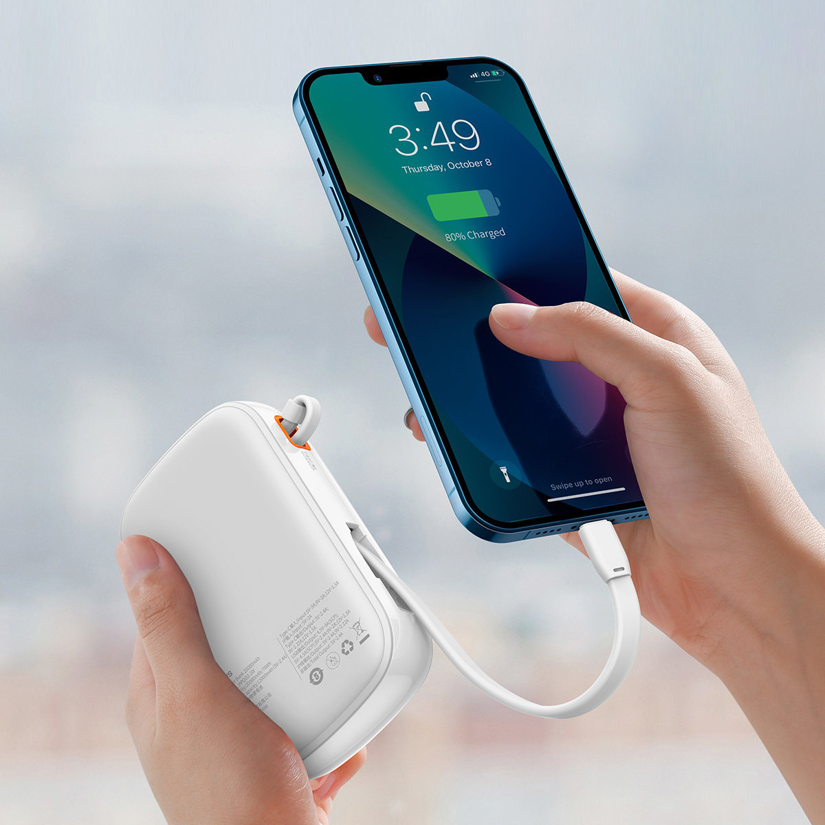 Baseus Qpow Digital Display Power Bank with Fast Charging 20000mAh 20W QC/PD/SCP/FCP with Built-in Lightning Cable White