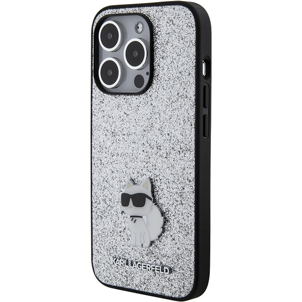 Karl Lagerfeld KLHCP15LGCNPSG Apple iPhone 15 Pro hardcase Fixed Glitter Choupette Logo Metal Pin silver