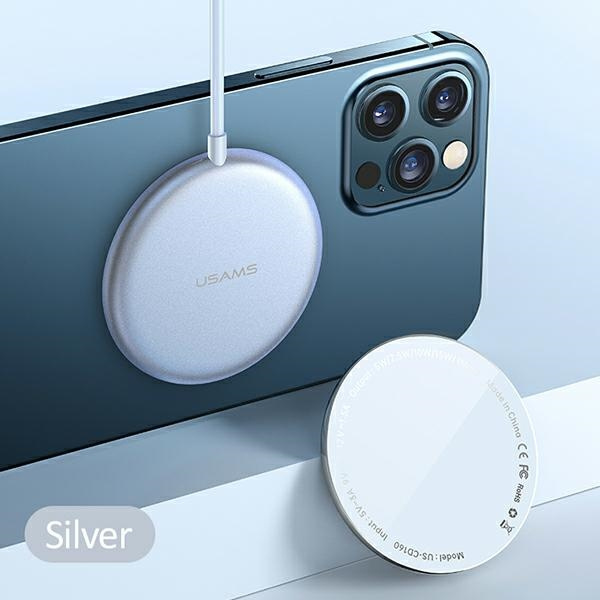 USAMS Wireless Charger US-CD160 magnetic W2 15W aluminiowa Apple iPhone 12 series silver CD160DZ01