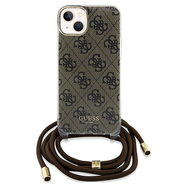 Guess GUHCP15SHC4SEW Apple iPhone 15 / 14 hardcase Crossbody Cord 4G Print brown