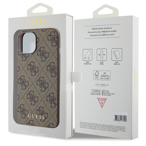 Guess GUHCP15SG4GFBR Apple iPhone 15 hard case 4G Metal Gold Logo brown